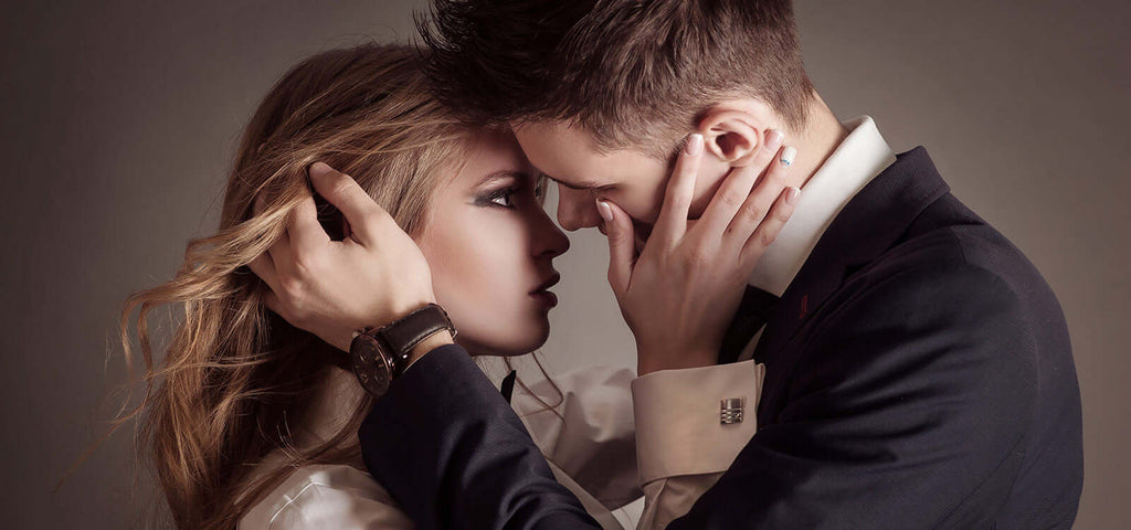 Romantic couple in close embrace symbolizing approaches to sex in the winter season.