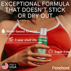 Watermelon lube bottle held by a person, highlighting water-based formula, 3-year shelf life, and sugar-free attributes.