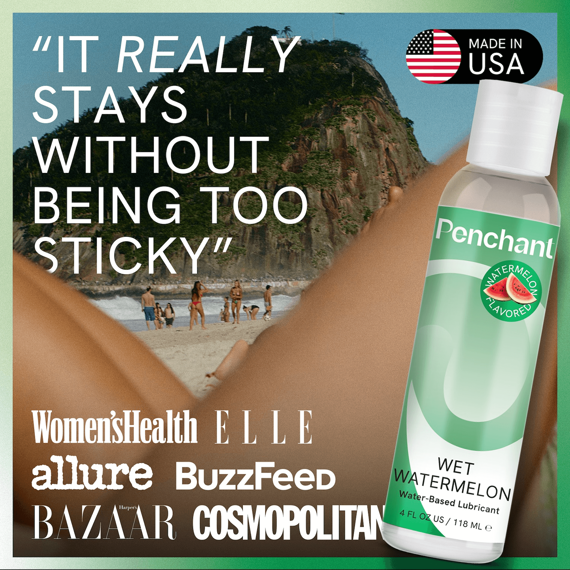 Watermelon lube by Penchant, non-sticky water-based lubricant, 4oz bottle with USA quality.