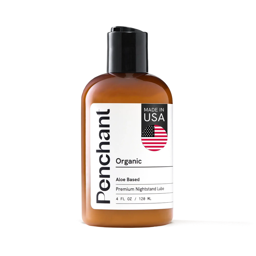 Penchant Organic Aloe Based Premium Nightstand Lube 4oz bottle, made in USA, transparent background