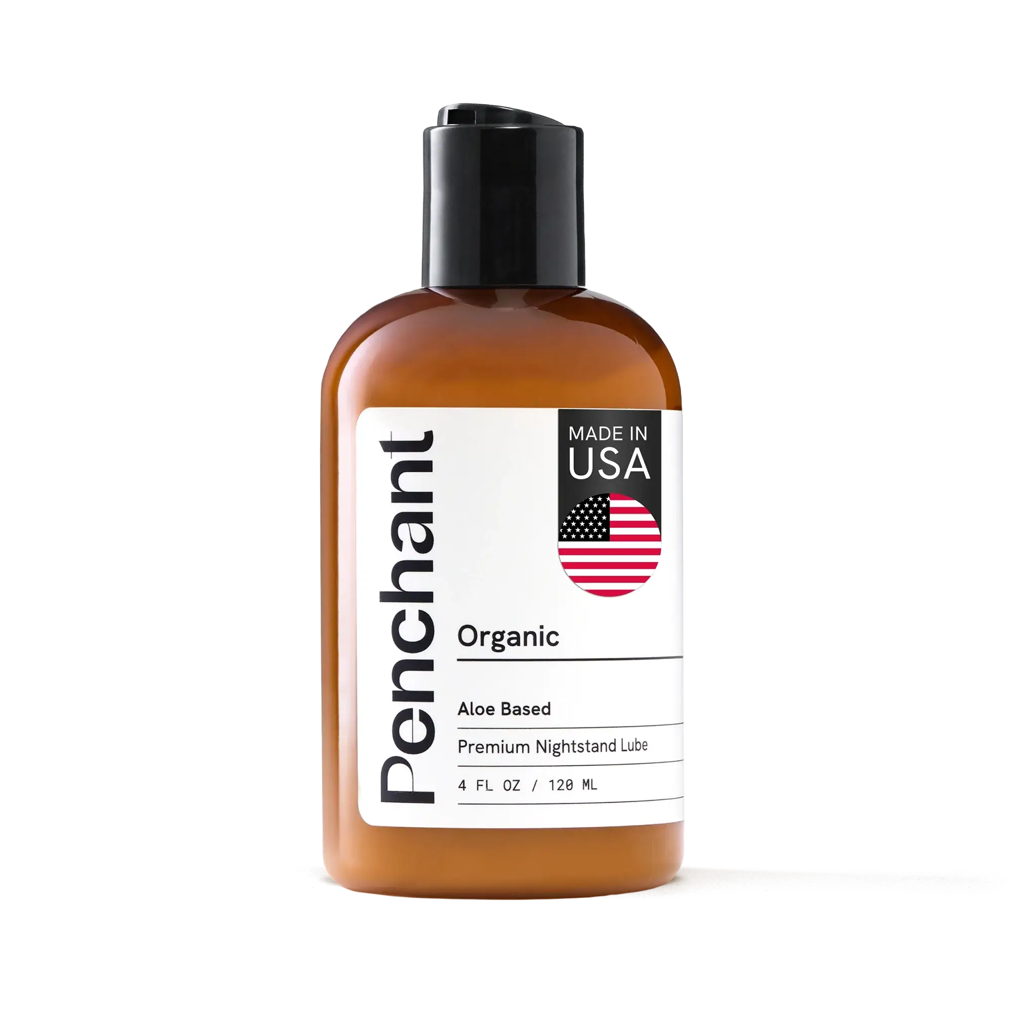 Penchant Organic Aloe Based Premium Nightstand Lube 4oz bottle, made in USA, transparent background