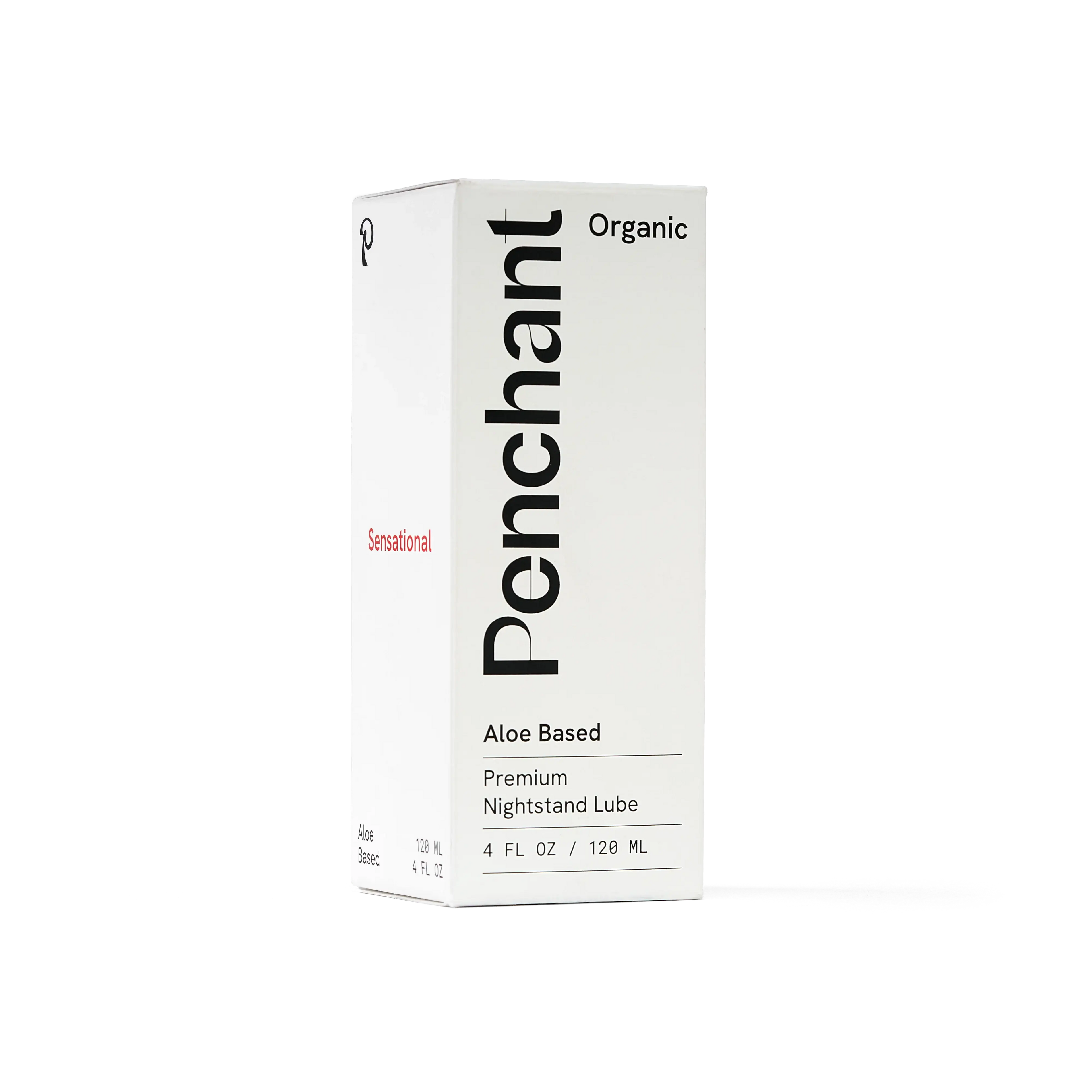 Penchant Organic Aloe Based Premium Nightstand Lube product box packaging, 4oz, transparent background