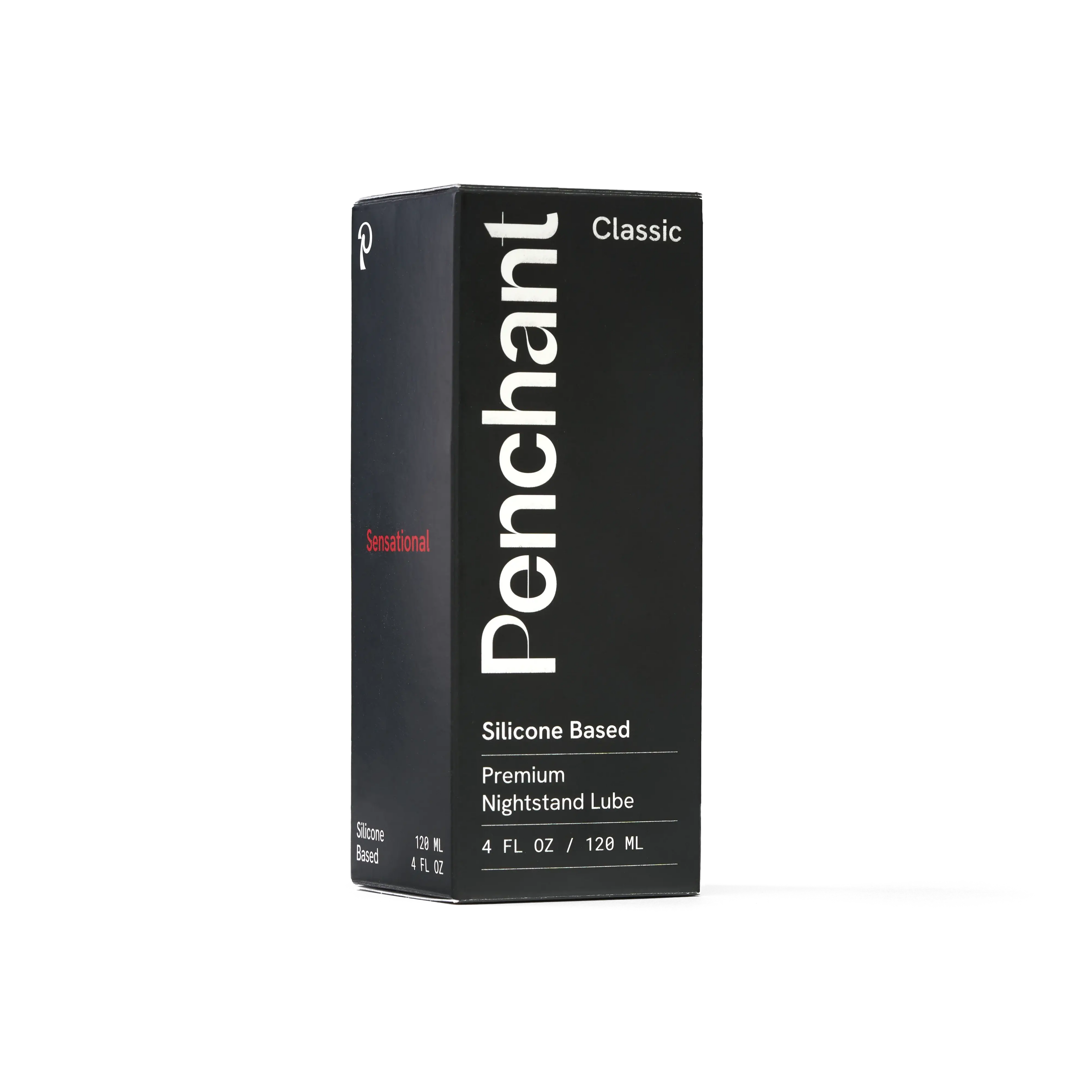 Penchant Classic Silicone Based Premium Nightstand Lube product box packaging only, 4oz, transparent background