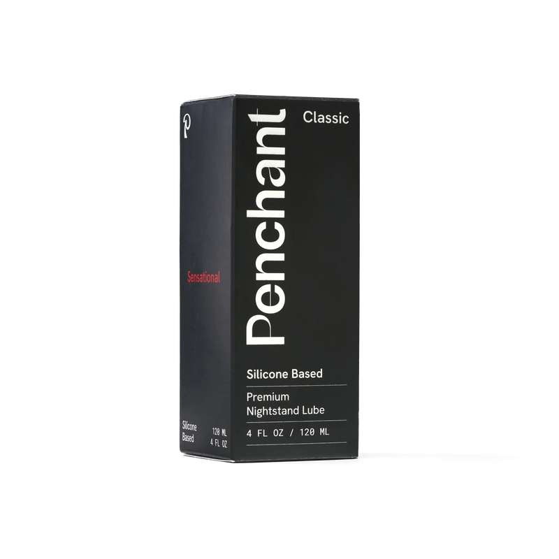 Penchant Classic Silicone Based Premium Nightstand Lube product box packaging only, 4oz, transparent background
